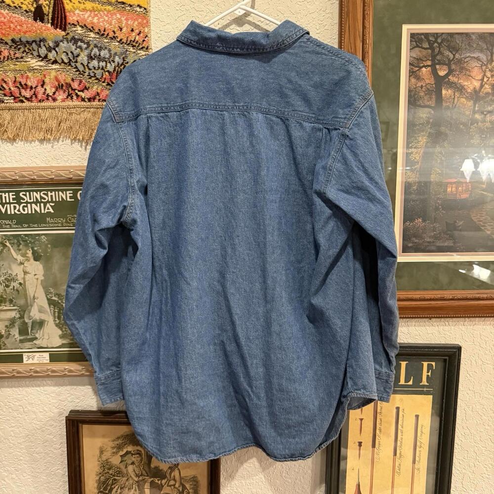 Vintage 90s Style Studio Denim Chambray Fall Pumpkin Autumn Shirt Size Large - Picture 6 of 7